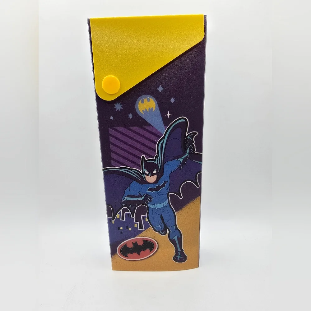 New With Tags DC Batman Yellow Plastic Pencil Case With Snap Closure Cartoon